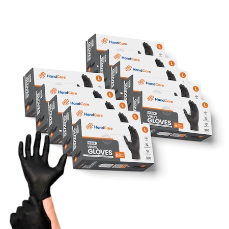 Handcare Disposable Gloves, 3 mil Palm, Vinyl, Powder-Free, XL, 1000 PK, Black HC-VEBK30XL